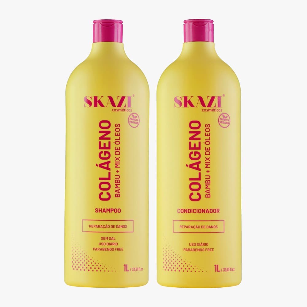 Kit Skazi Vegano Shampoo E Condicionador Reparação De Danos Colageno 1 Litro