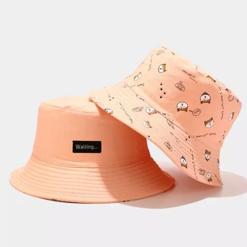 Boné Chapéu Bucket Hat Dog Shiba Dupla Face Rosa Cachorro