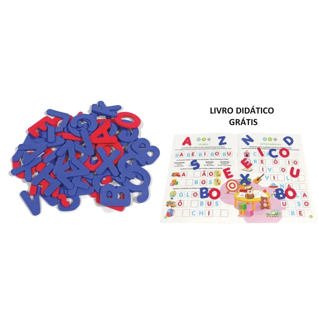 Letras 63 peças Brinquedo Pedagógico Alfabetização Educativos Infantil