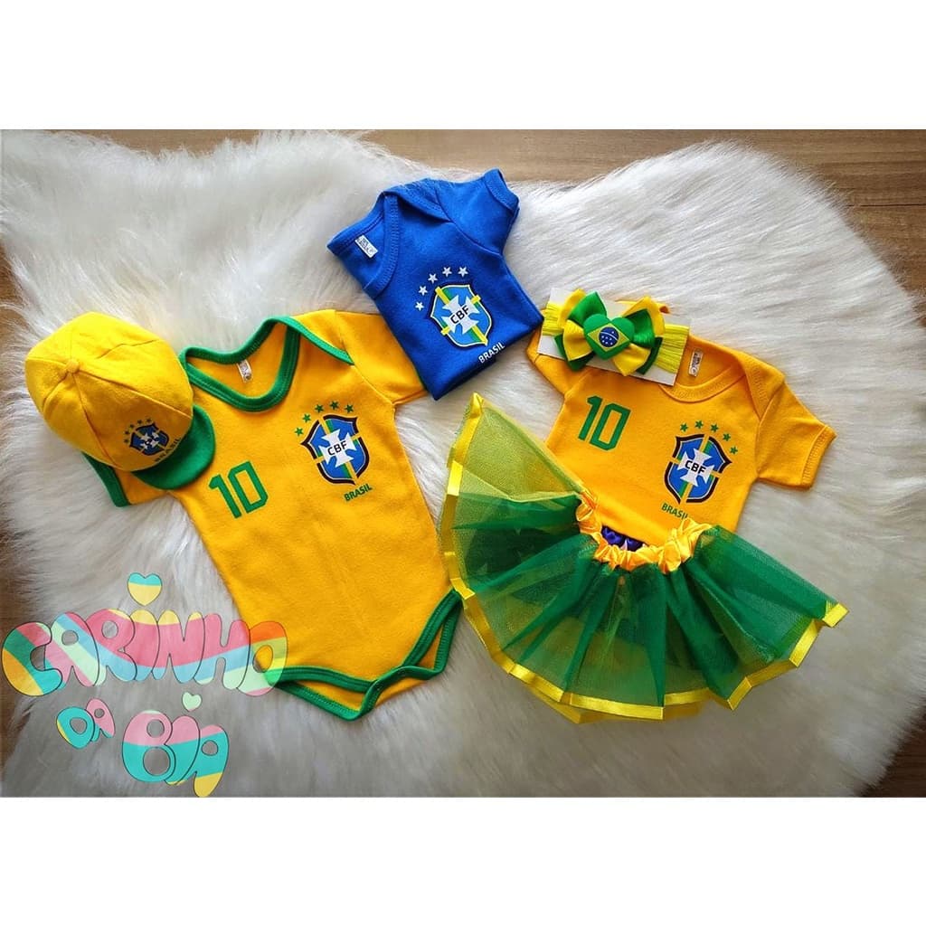 Body Temático Brasil Copa do Mundo bebê menino/menina - Escolha a variação