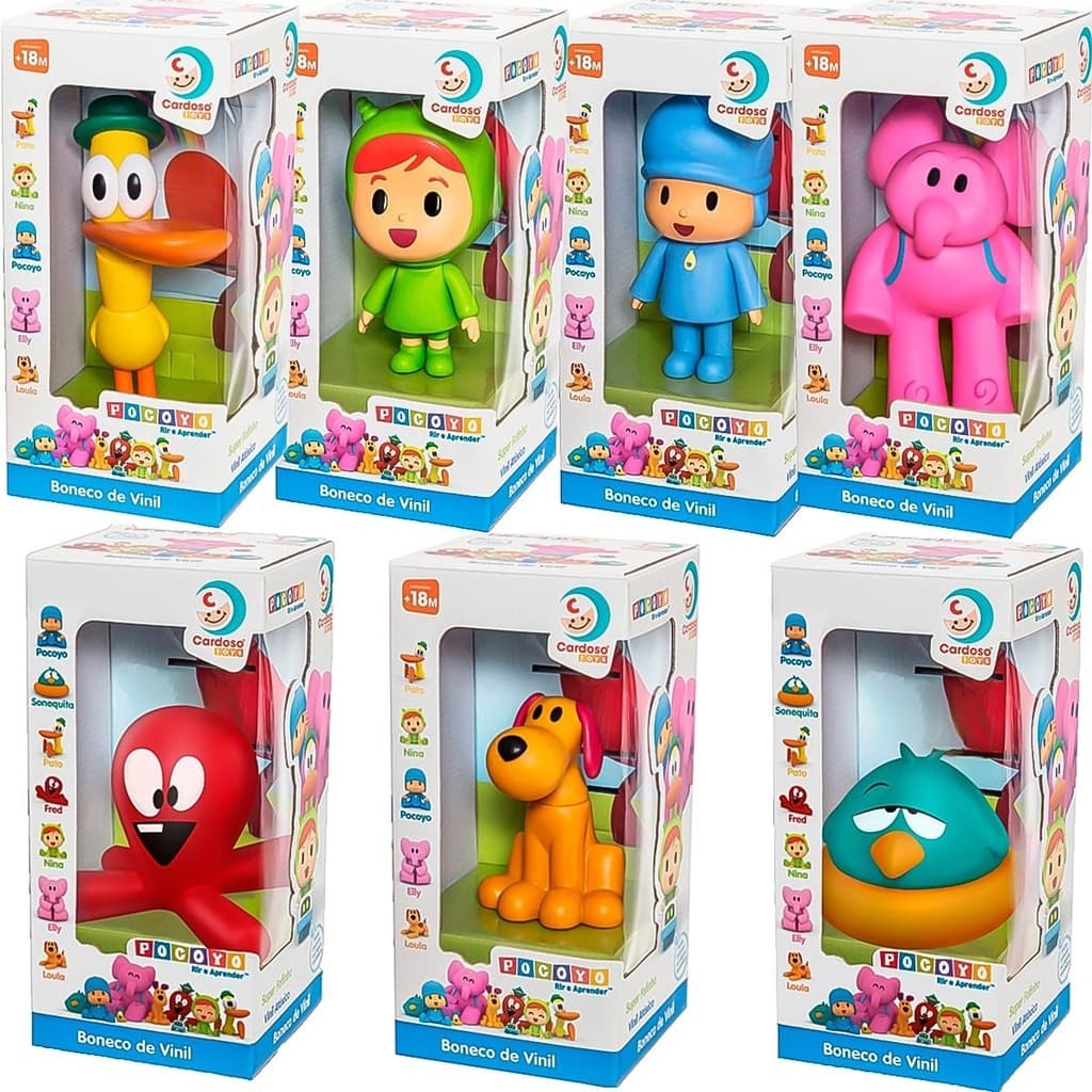 Bonecos Turma do Pocoyo em Vinil - Nina Loula Pato Elly Sonequita Fred Pocoyo - Brinquedo Bebe