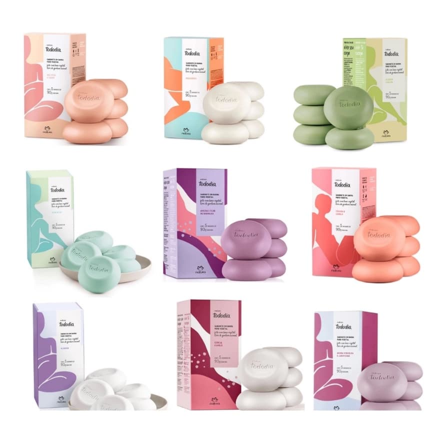 Sabonetes Todo Dia Natura em barra, puro vegetal com 5 unidades de 90 gramas