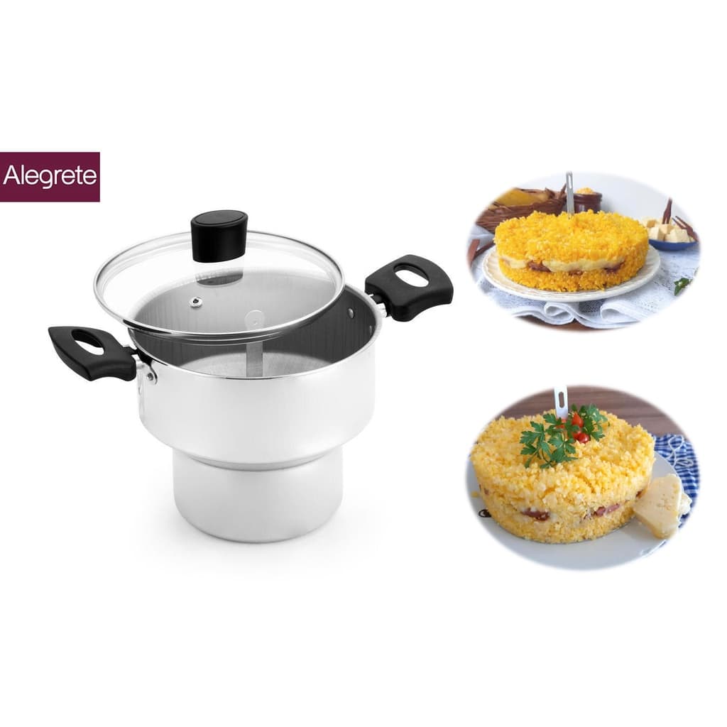 Cuscuzeiro Alegrete Linha Vitória 18cm Polido - Tampa de Vidro