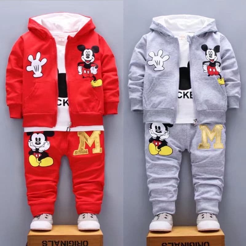 Conjunto De Roupa Infantil Casual De Algodão Mickey Mouse Com 3 Pçs Para Crianças De 1-4 Anos