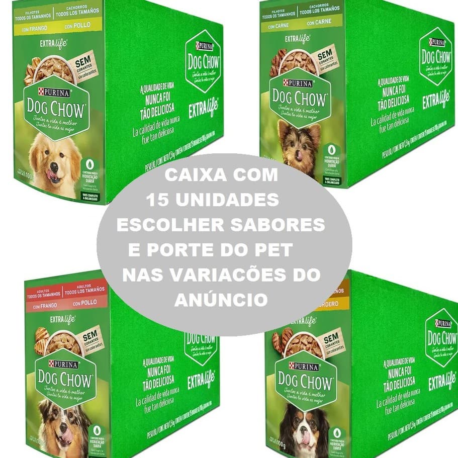 Caixa com 15un Ração Úmida Nestlé Purina Dog Chow Cães Adulto Filhote Pequeno Porte