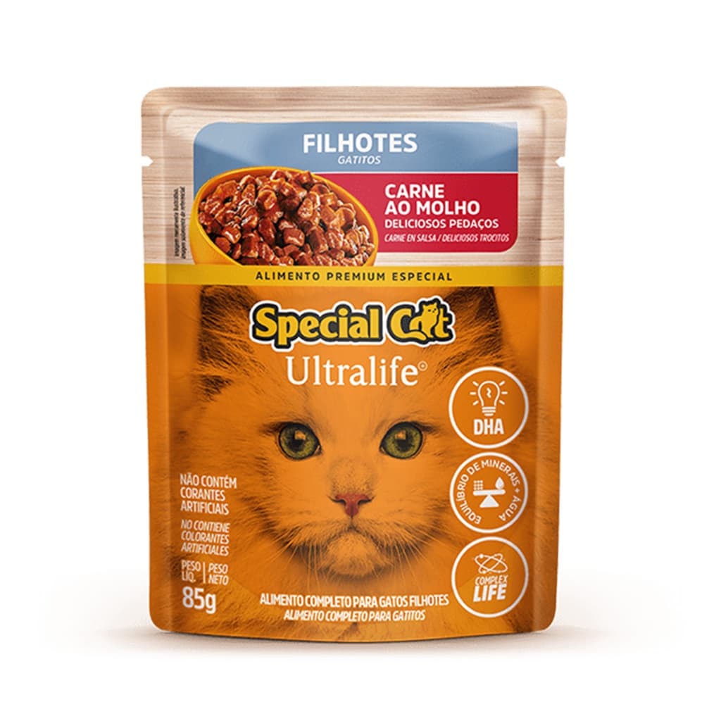 Sache Ração Úmida Cat Para Gato Special Cat Premium 85 G Sabor Carne Filhotes