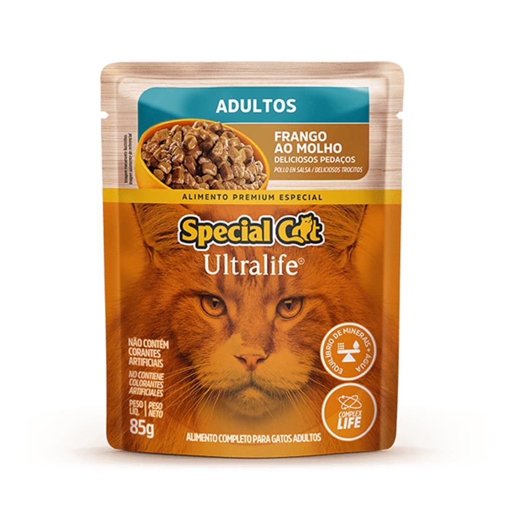 Ração Úmida Special Cat Adultos Sachê Sabor Frango Ao Molho 85g