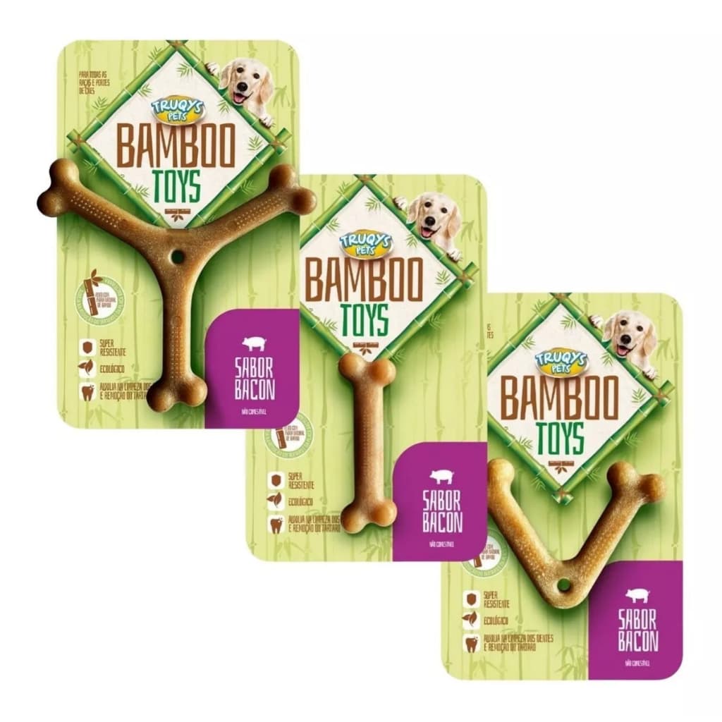 Mordedor Para Cachorro Natural Osso Pequeno Bamboo Toys Kit com 3