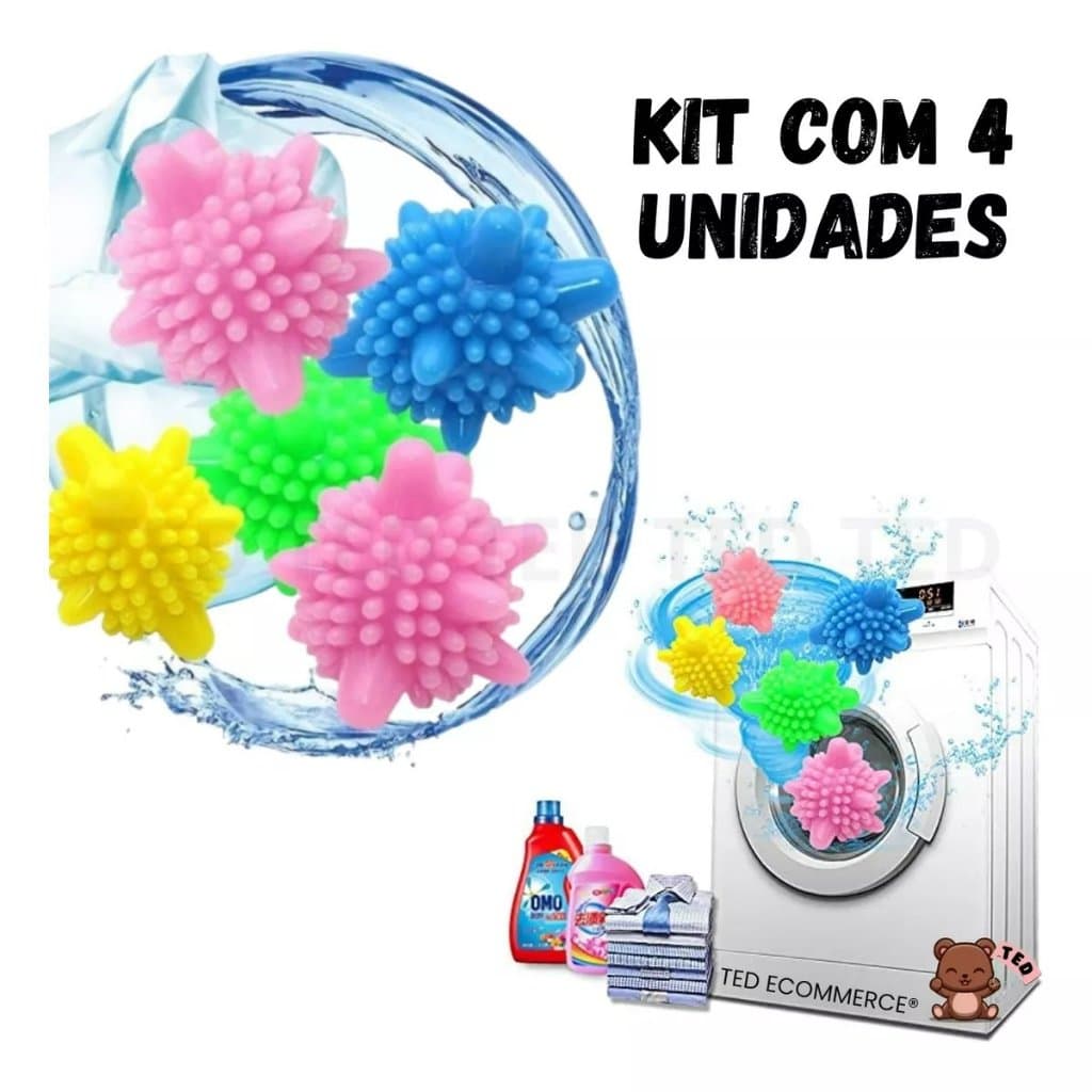 Bolinhas Esferas Para Máquina de Lavar Kit 4un Evita Bolinhas e Economiza Sabão e Energia