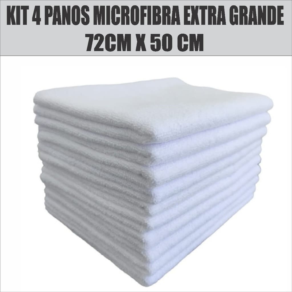 KIT 4 Panos Multiuso Mágico EXTRA GRANDE - BRANCOS - Microfibra Premium - 72cm x 50cm - Sem Risco - Salão de Beleza