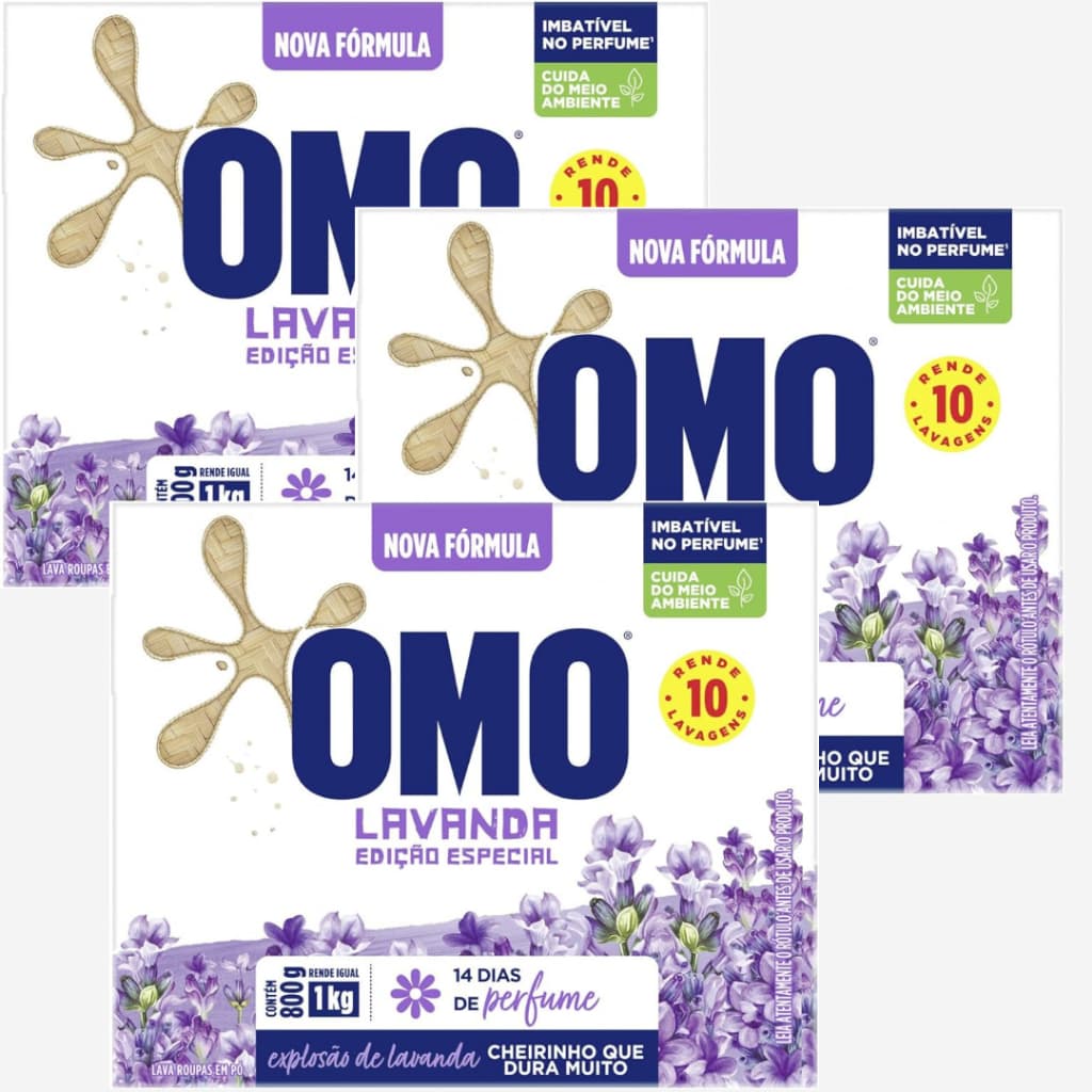 Kit 3  Omo Lancamento Sabao Em Po OMO LAVANDA 800 Grms Cada