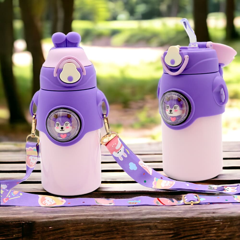 Garrafa Térmica Animais Rabbit De Aço Inoxidável Garrafinha De Água Infantil Com Canudo