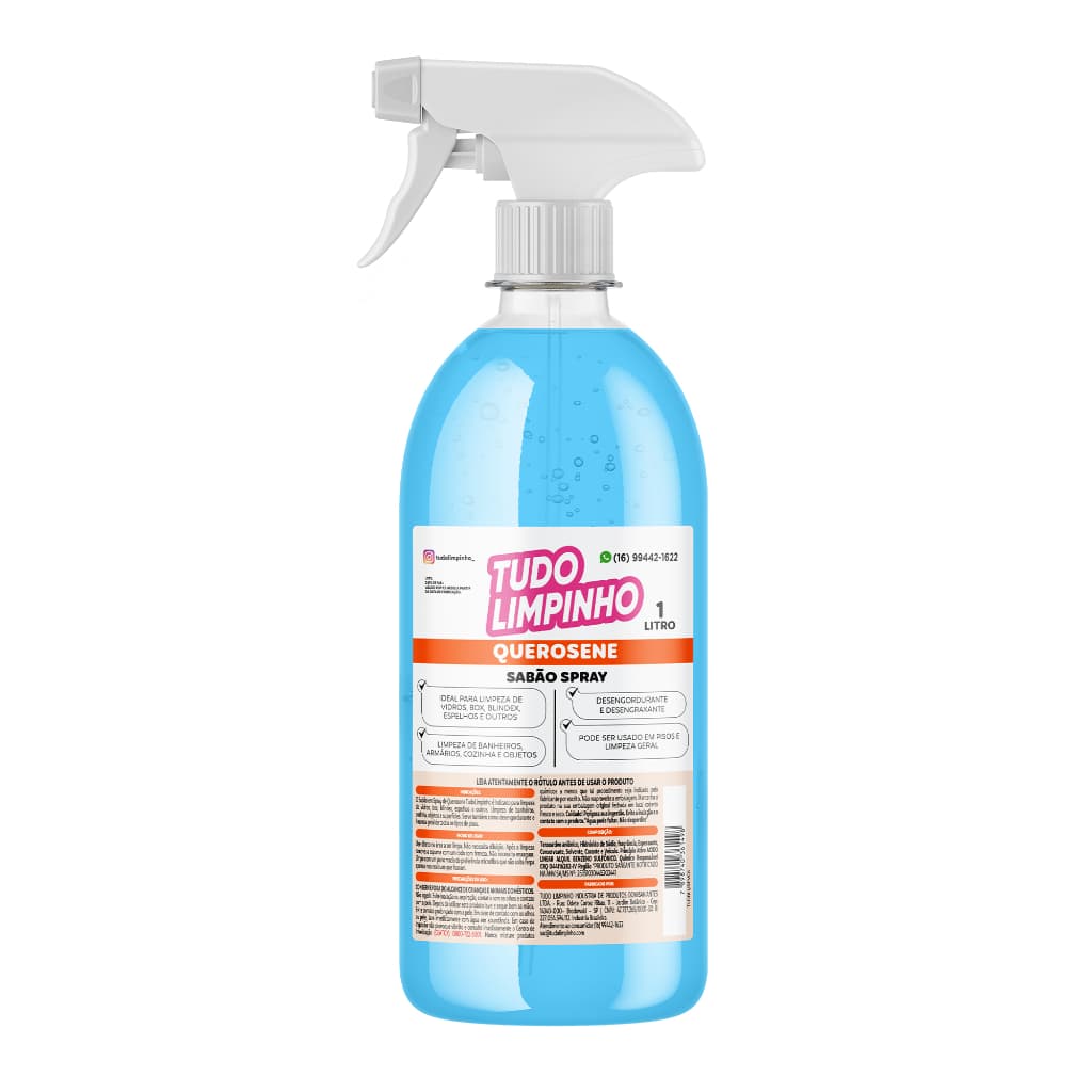 SPRAY SABÃO DE QUEROSENE LIMPA VIDROS TUDO LIMPINHO 1 LITRO