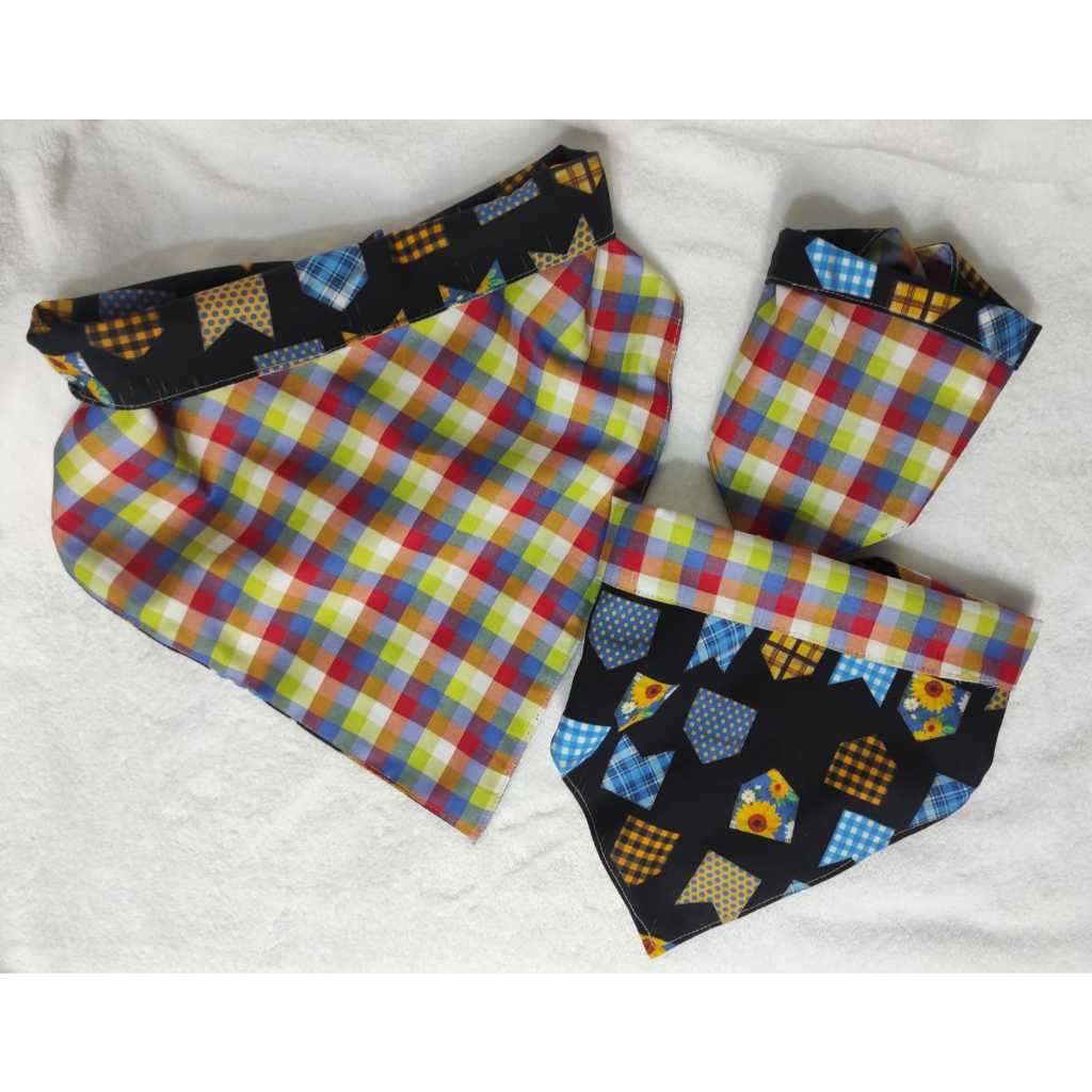 Bandana Dupla Face Pet Festa Junina / Xadrez / Bandeira