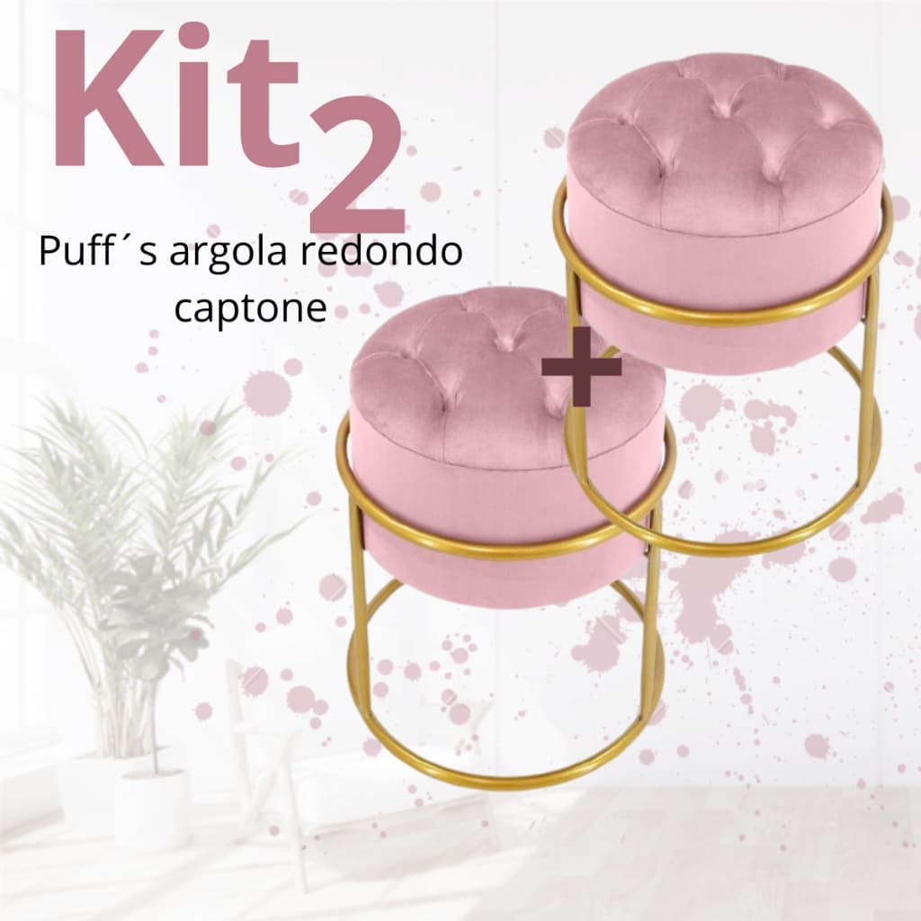 kit 2 Puffs Banqueta Argola Capetone Decoração de Sala Banquinho de Penteadeira