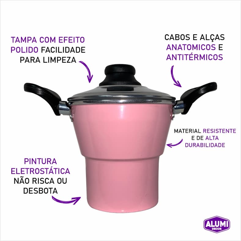 Cuscuzeiro Individual Nordestino Alumínio - Cozimento a vapor - com alça N°16 Cores