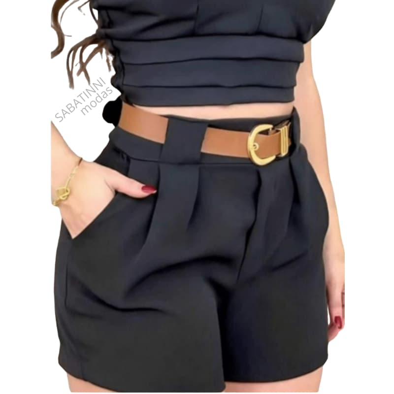 Shorts Tendencia Alfaiataria Com Cinto De Couro Modelo Social Short