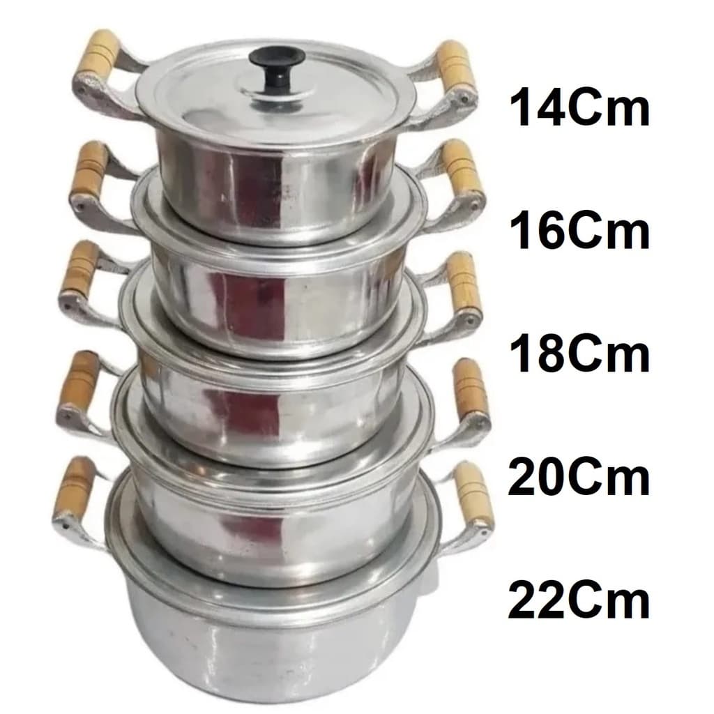 Jogo 5 Panelas Caçarolas Aluminio Batido Fundido Grosso com Tampa 14,16,18,20,22