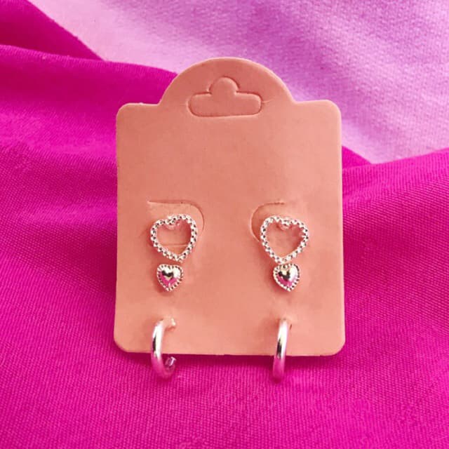 Trio de Brincos Argolinhas Cartela 3 furos Folheados Prata 925