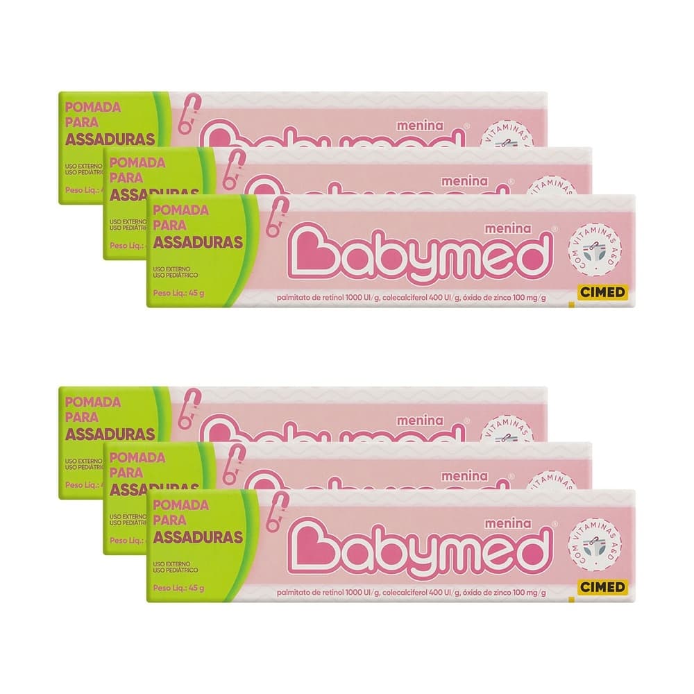 Kit 6 Pomadas Para Prevenção De Assaduras Babymed Rosa OU AZUL 45g