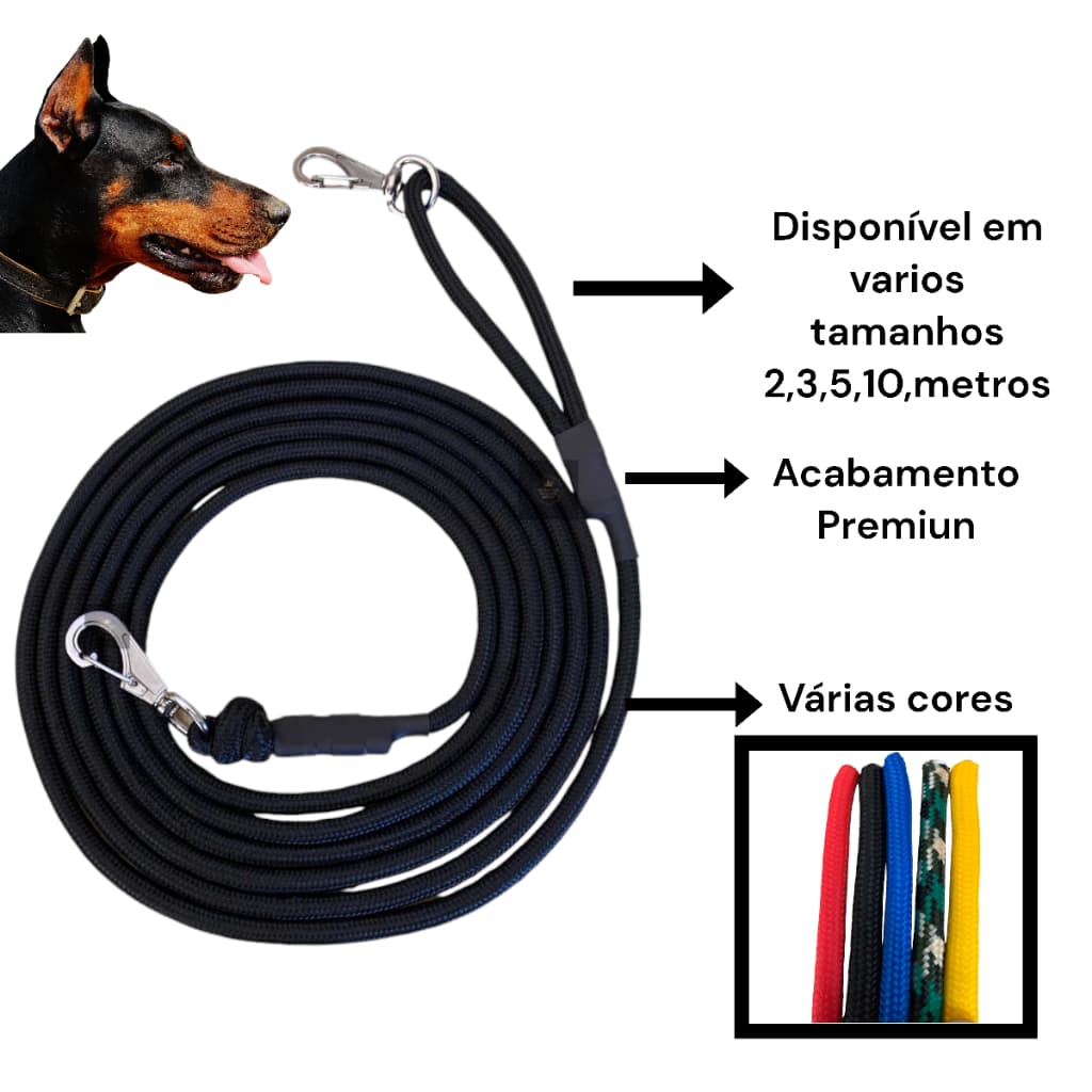 Guia Para Cachorro 5 Metros Corda De Poli Com Mosquetão Na Alça e Nó Resistente!