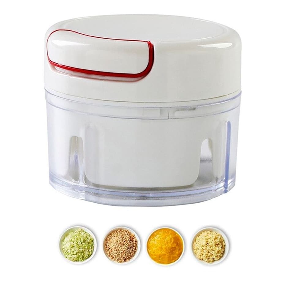Mini Processador Manual Com 2 Lâminas Para Cozinha Branco