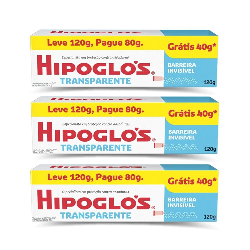 Kit 3 Cremes Preventivo Contra Assaduras Hipoglós Transparente 120g