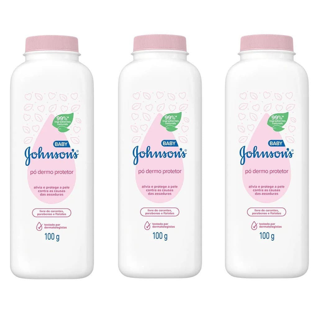 Kit 3 Talco Johnsons Baby 100g Dermo Protetor Suave Original