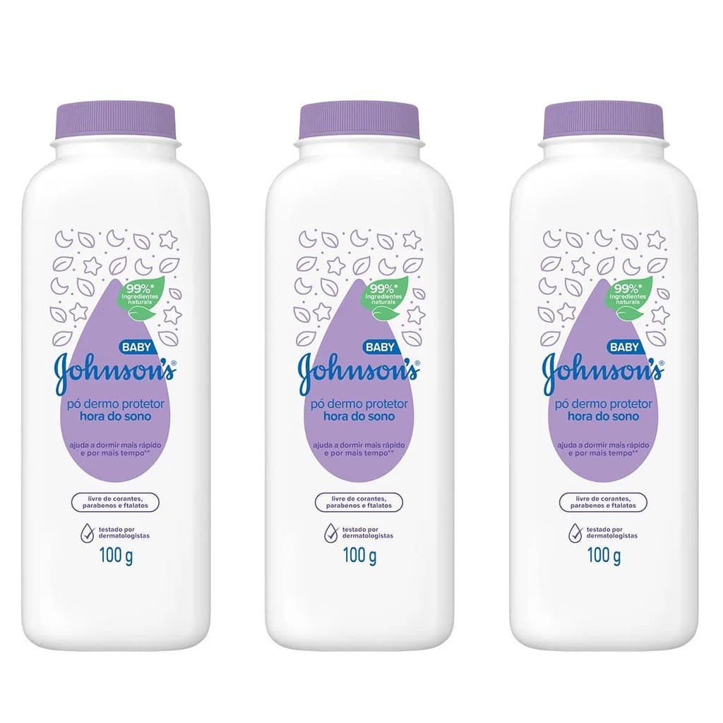 Kit 3 Talco Johnsons Baby 100g Dermo Protetor Hora do Sono