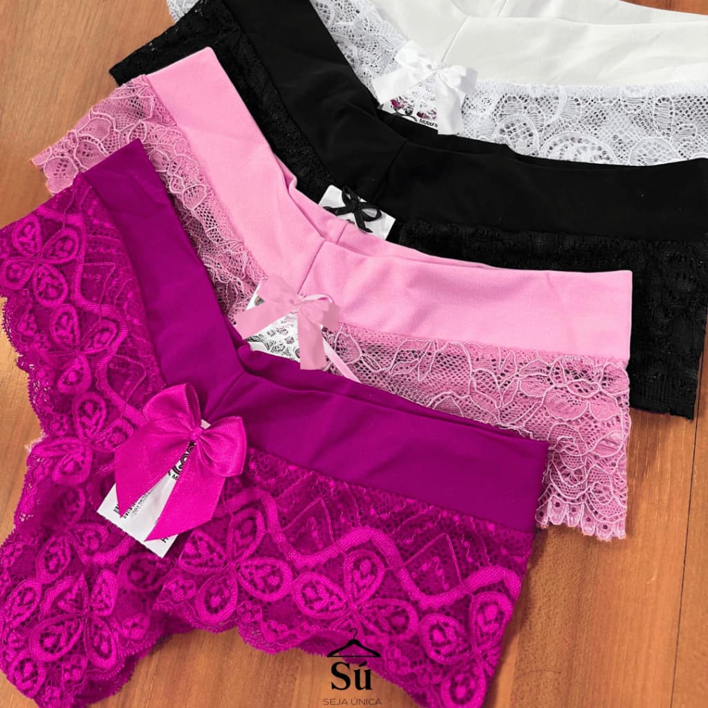 Kit 5 ou 3 Calcinhas Tanga Renda Luxo Trabalhada Forro em Algodão Cós Microfibra