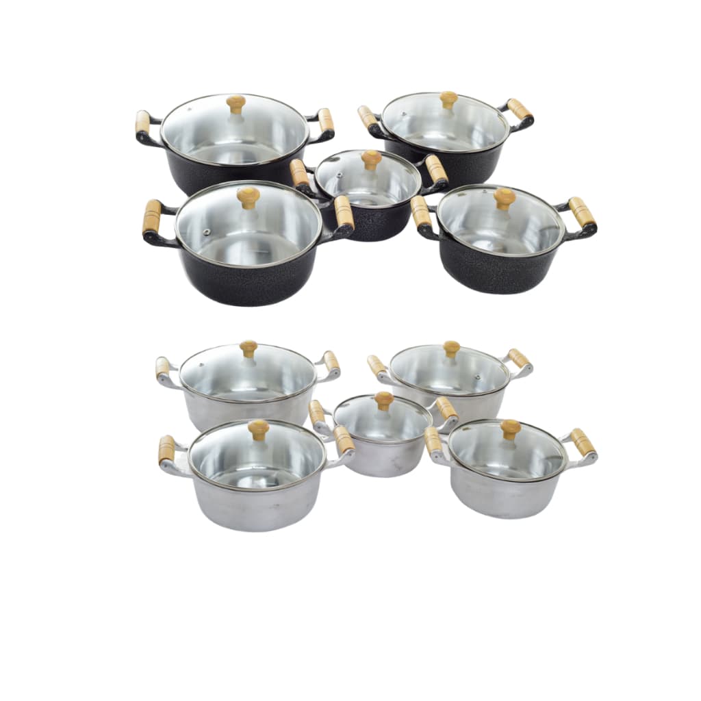 Jogo de Panela com Tampa de Vidro Alumínio Fundido Grosso Cabos de Madeira