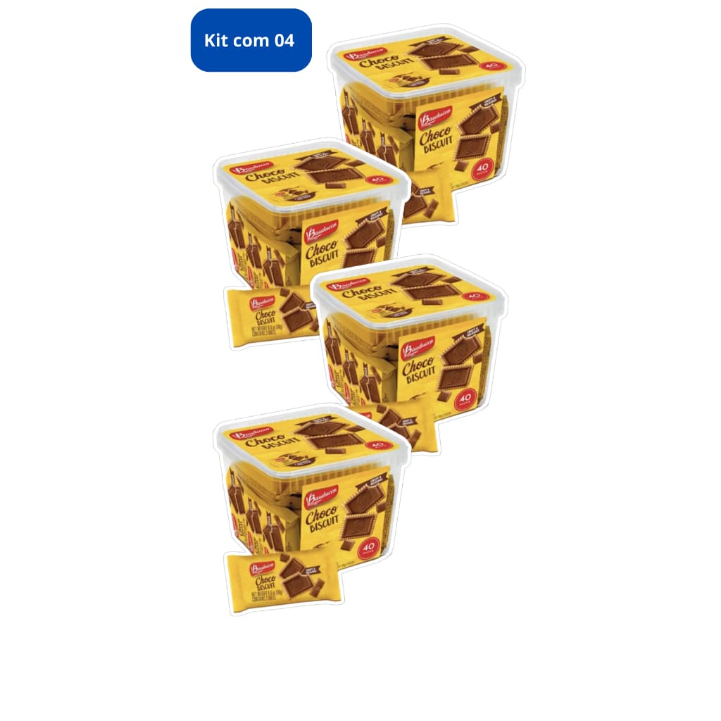 kit com 4 Bauducco choco biscuit To-go pote 360g 20 unidades 18g cada