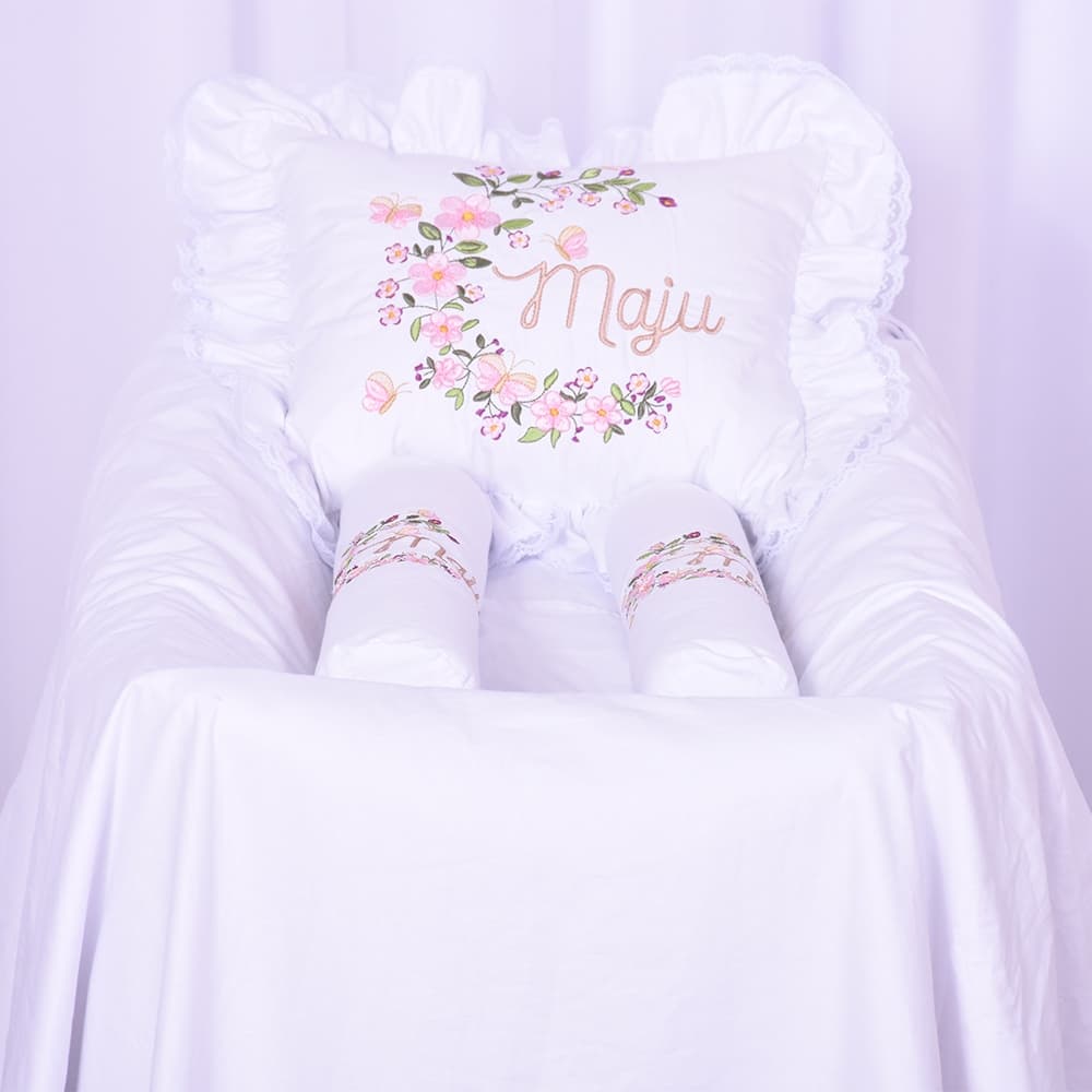 Kit Leito Maternidade Personalizado Cecília Branco - 03 Peças