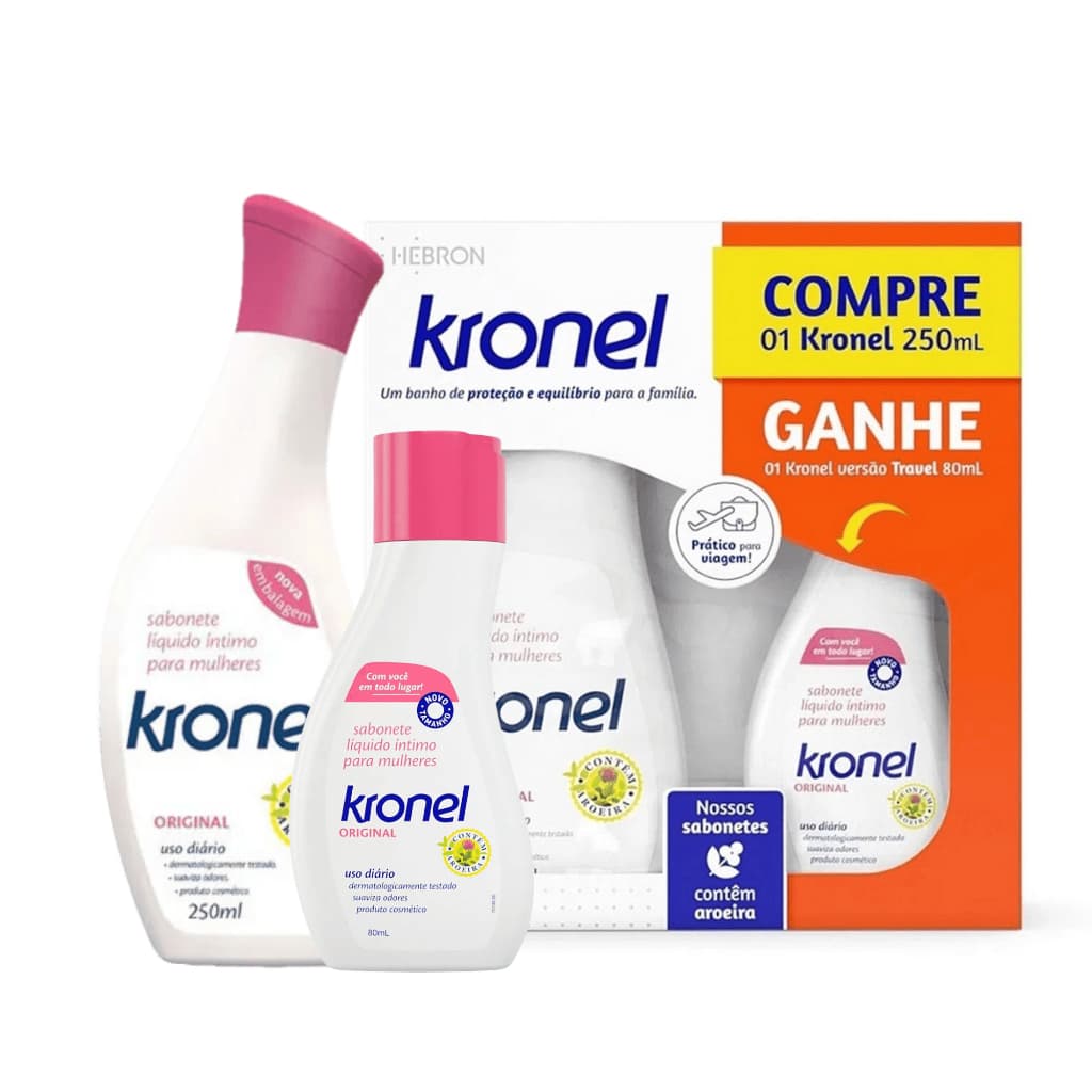 Sabonete Íntimo Kronel 80mL, 250mL ou Kit 2 Unidades Aroeira e Aveia | pH 4,5 Frescor e Proteção