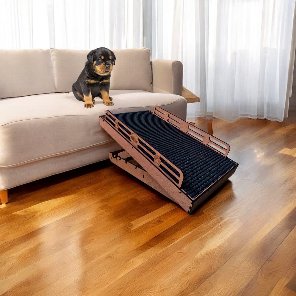 Rampa Pet Antiderrapante Com Regulador de Altura 4 Nivel Resistente Prático Para Cachorros Gatos MDF