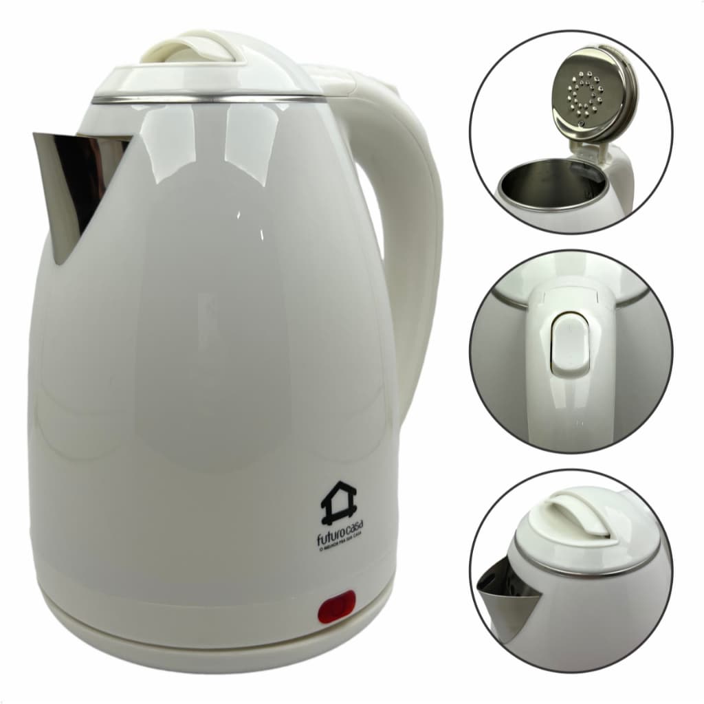 Chaleira Elétrica Jarra  Garrafa Inox Plástico 1,8 Litros 1800w Potência 220v Jarro Cozinha Branco