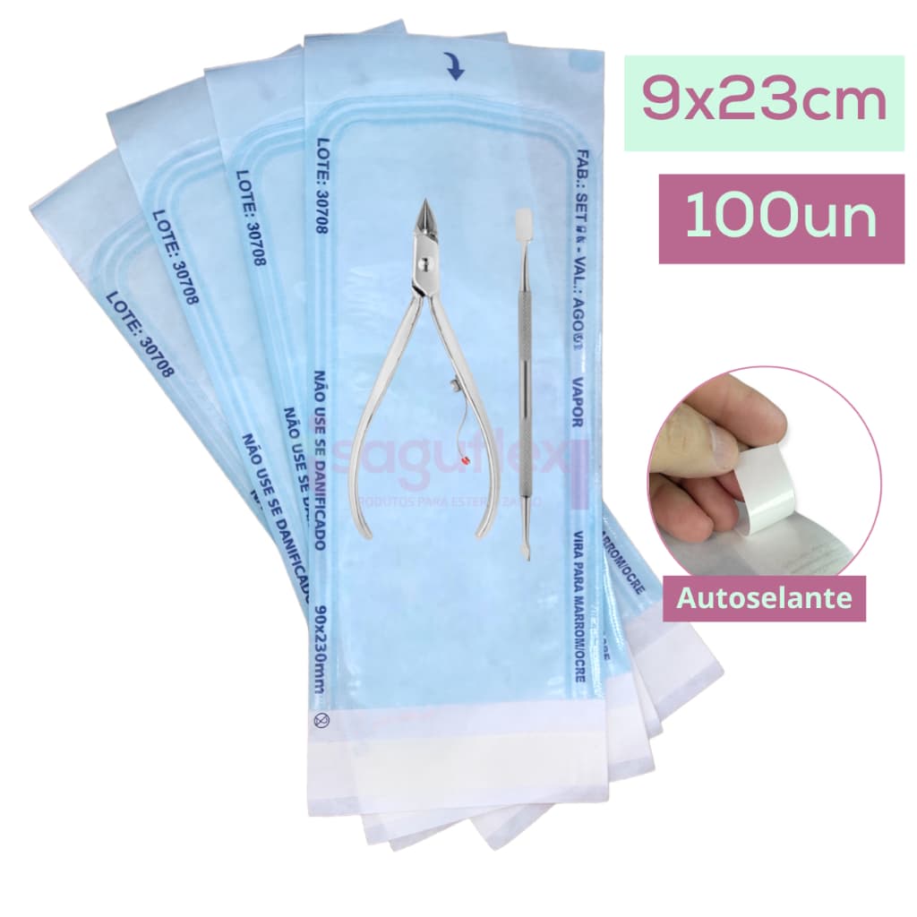 100 Unidades Envelope 9x23cm Autoclave Esterilização Auto Selante Papel Grau Cirúrgico