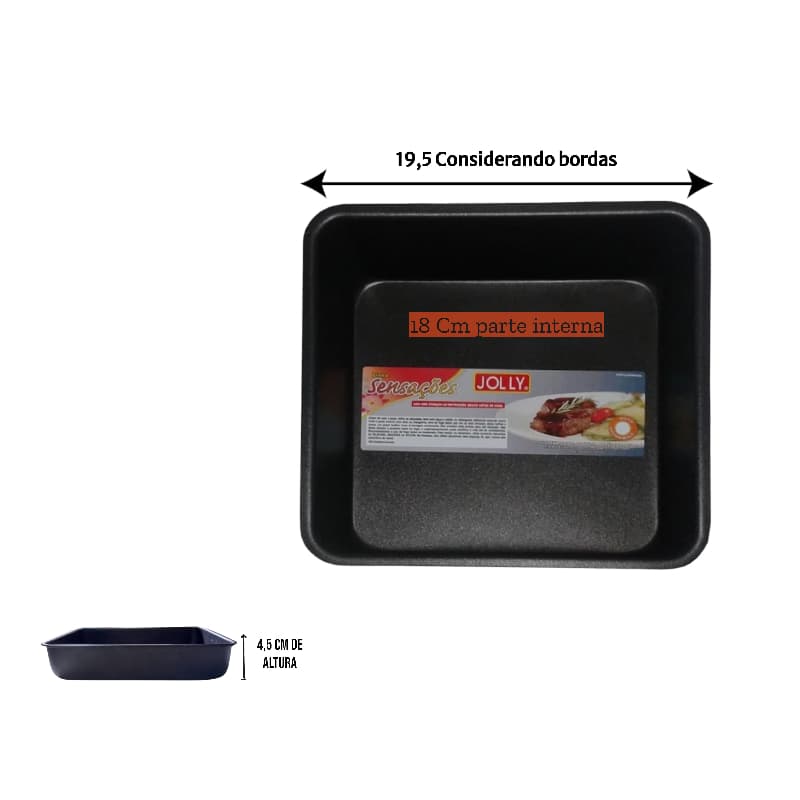 Assadeira Antiaderente Quadrada Pequena com Teflon  Alumínio (MÉDIA)