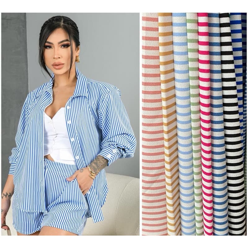 Conjunto Feminino Listrado - Camisa e Shorts Lançamento