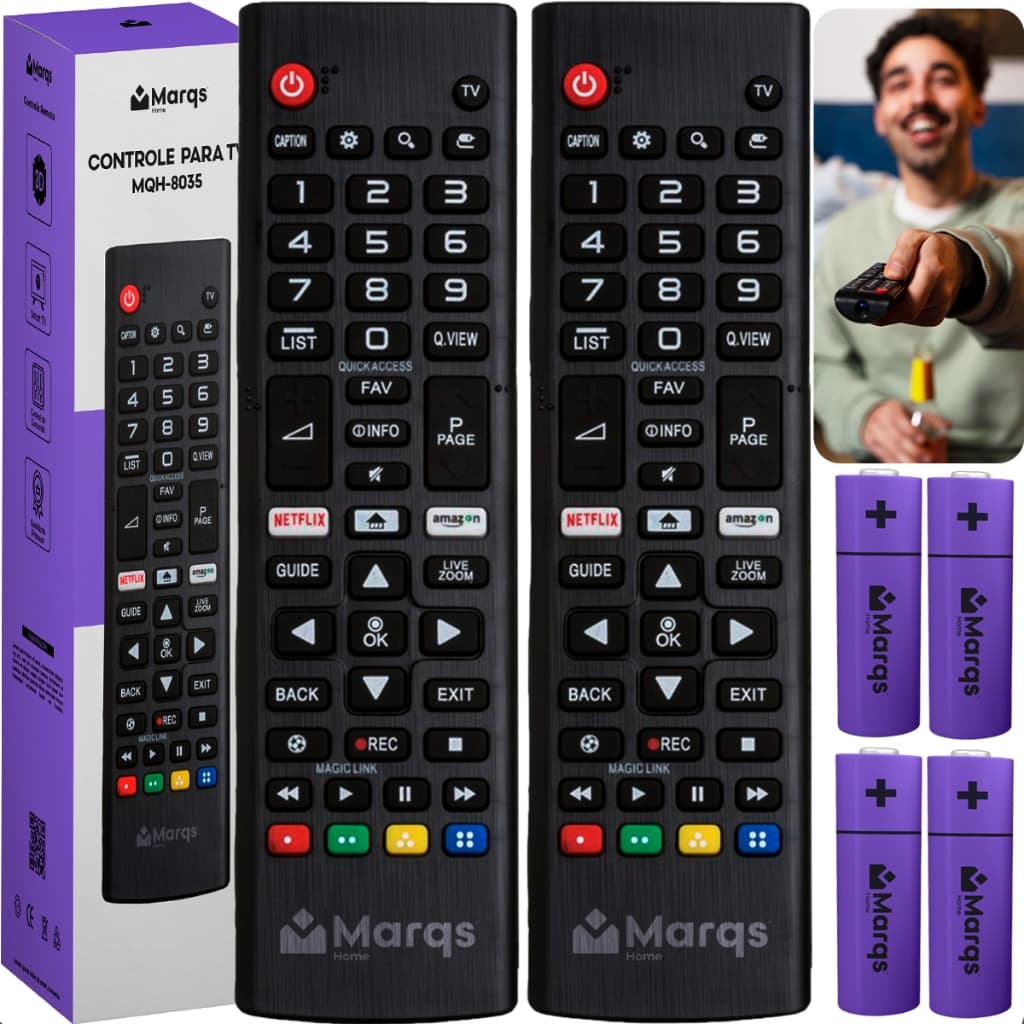 Kit 2 Controles Remoto Universal Compativel  Smart Tv LG 4k AKB Botão Netflix e Amazon