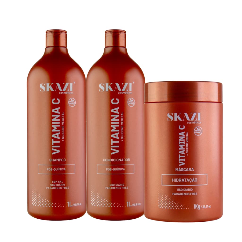 Kit Vegano Skazi Shampoo + Condicionador + Máscara 1Kg Vitamina C Pós Química