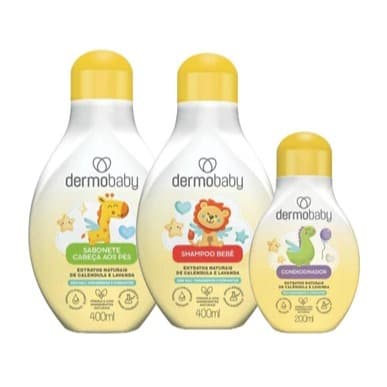 Kit higiene bebê | Shampoo + Sabonete Líquido + Condicionador | Hipoalergênico | Dermobaby Suave