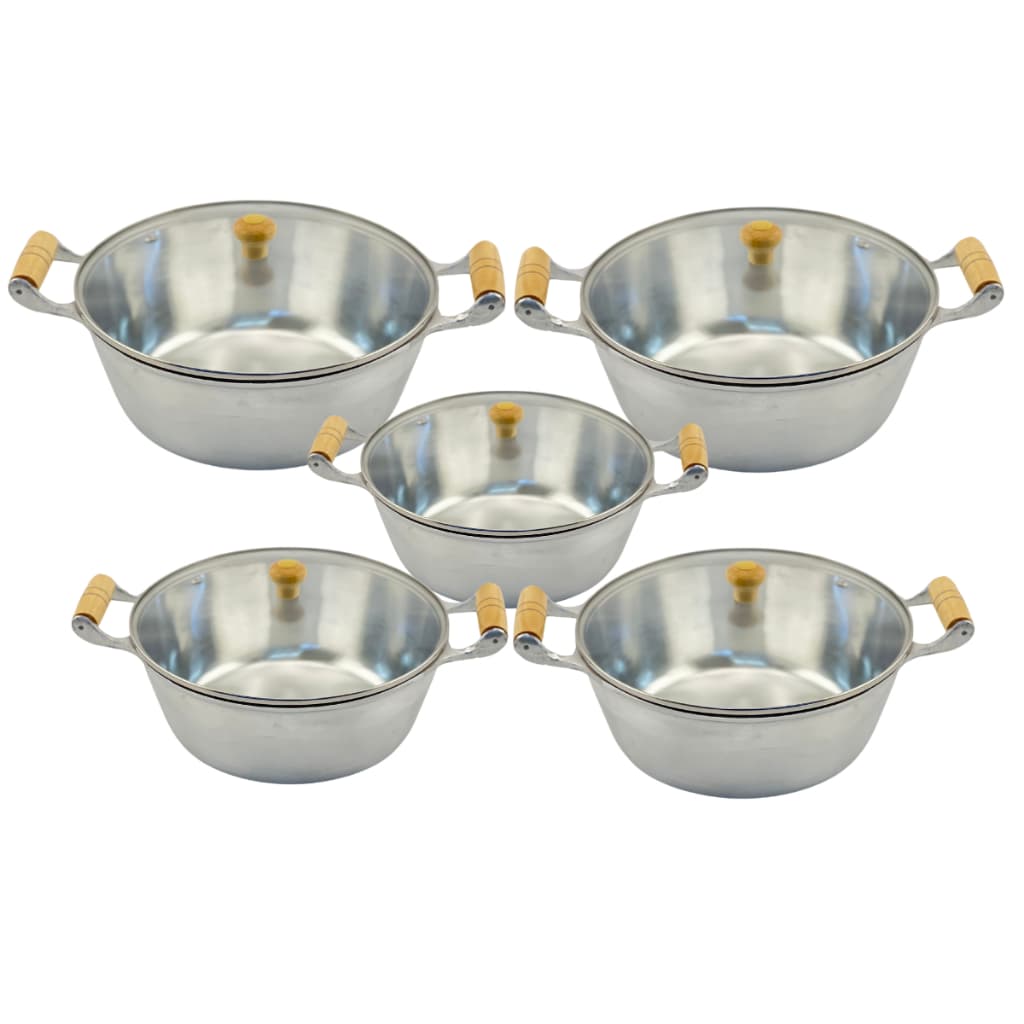 Jogo De Panela Polido Tampa De Vidro Temperado Alumínio Fundido Grosso Cabo Madeira Marfim