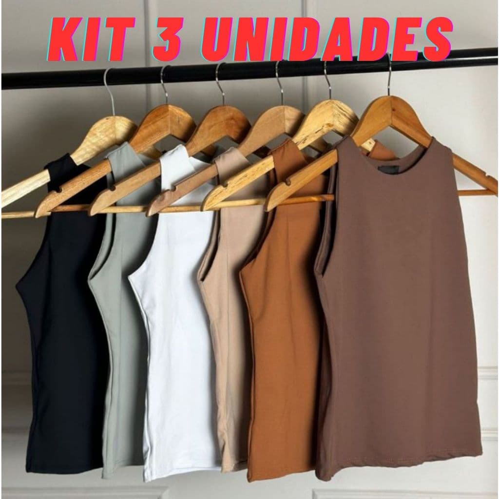 KIT 3 Regatas Casual Basica  Suplex Duplo Blusa Feminina  Blogueira Tendencia