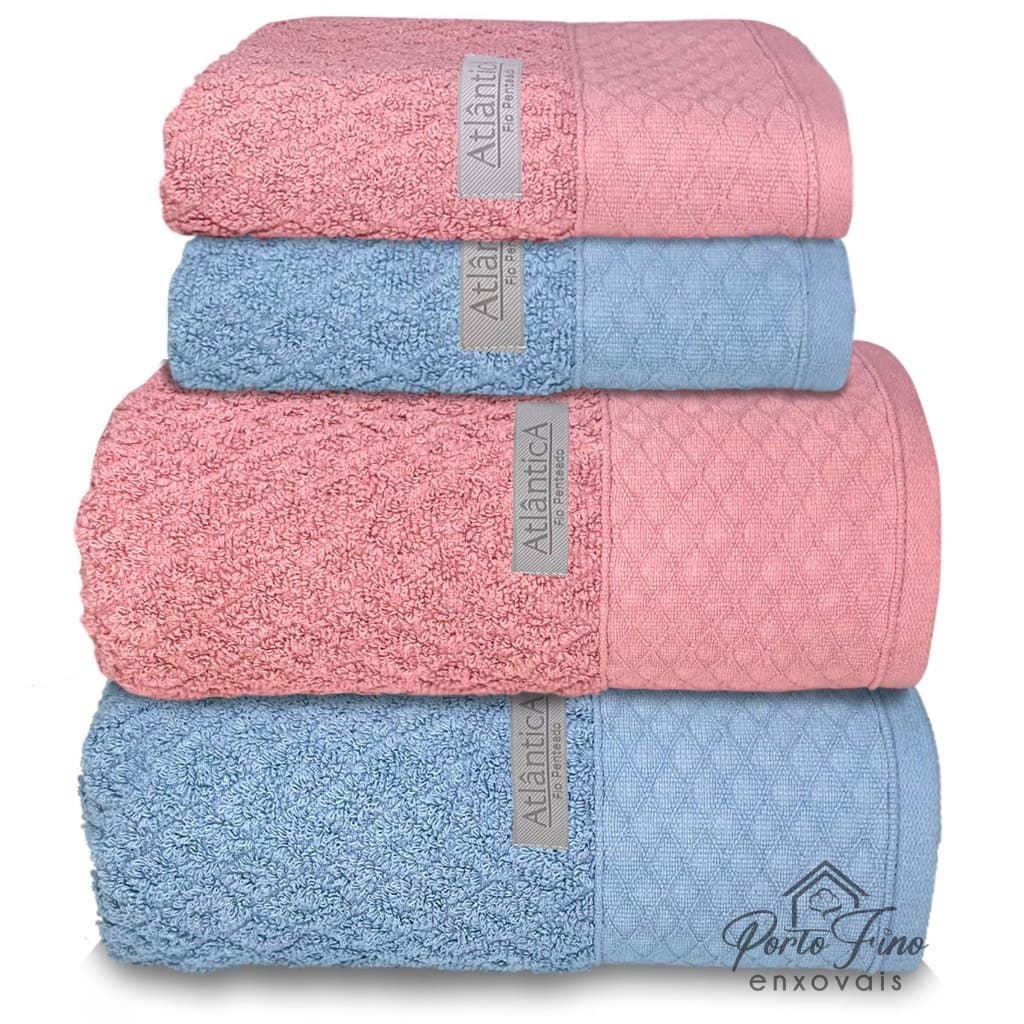 Jogo/Kit 4 Toalhas (2 Banho + 2 Rosto) Capri Banhão Premium Luxo Grande Fio Penteado 100% Algodão