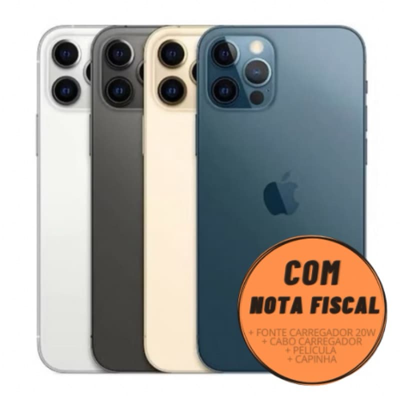 Celular iPhone 12 Pro (128GB) (256GB) 100% Original Apple Seminovo Vitrine Bateria 85% a 100% NF Carregador Película Cap