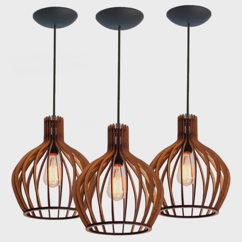 kit 3 Pendente Luminária de Teto Lustre Decorativo Retro Rústico Cor Marrom - 3ppm/sf