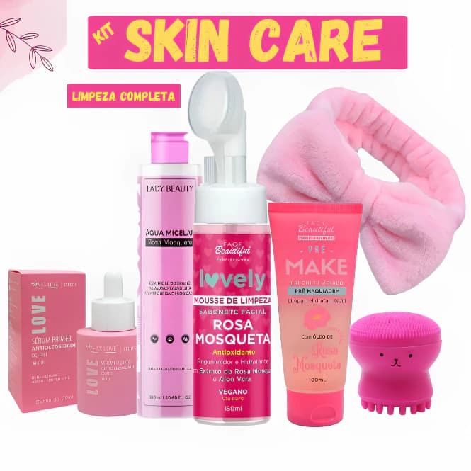 Kit Skin Care Rosa Mosqueta Completo Limpeza de Pele Profunda