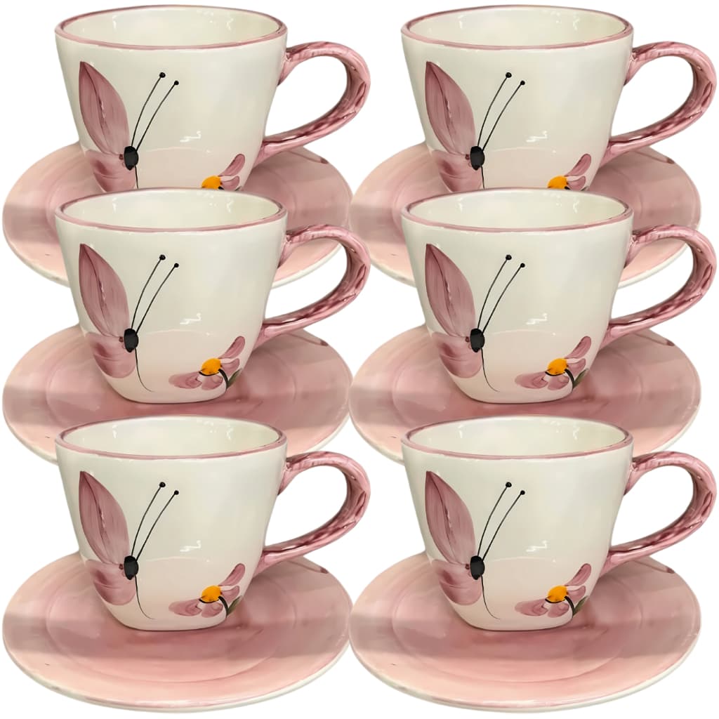 6 Xicaras para Café 200ml em Cerâmica Pintado a Mão Borboleta