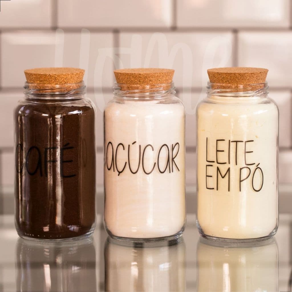 Kit Cantinho do Café | Pote Hermético De Vidro 810 Ml | Cozinha Decorada